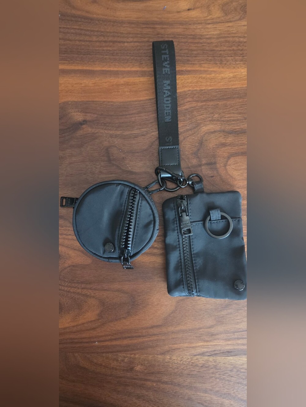Steve Madden Black Dual Pouch Wristlet with Key Ring
